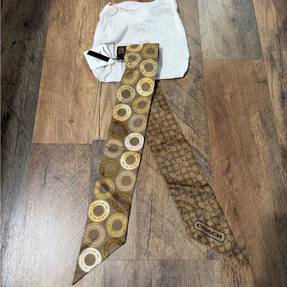 Coach Reversible Brown Circular Pattern Scarf - Twilly NWT 100% Silk
